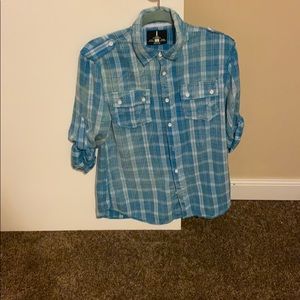 Jeans by buffalo light blue and white plaid shirt